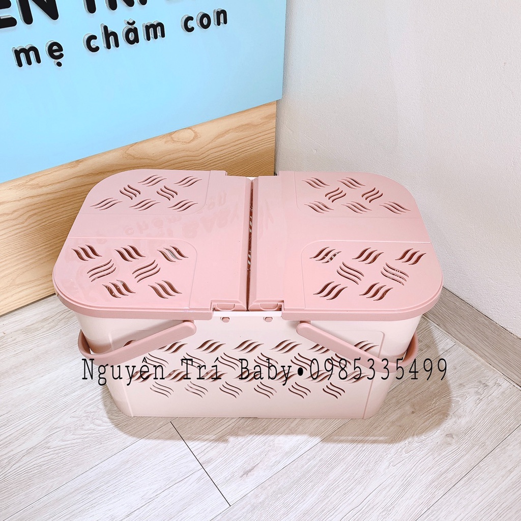 Làn nhựa đi sinh đa năng có nắp mở rộng tiện lợi, Giỏ đựng đồ sơ sinh cho bé lịch lãm