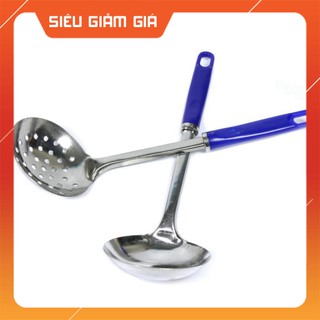 Bộ 2 muôi múc canh và muôi thủng inox cán nhựa đẹp
