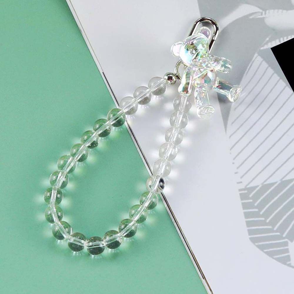 Dây đeo điện thoại dạng chuỗi hạt màu laser mặt hình chú gấu/ bướm dễ thương sáng tạo