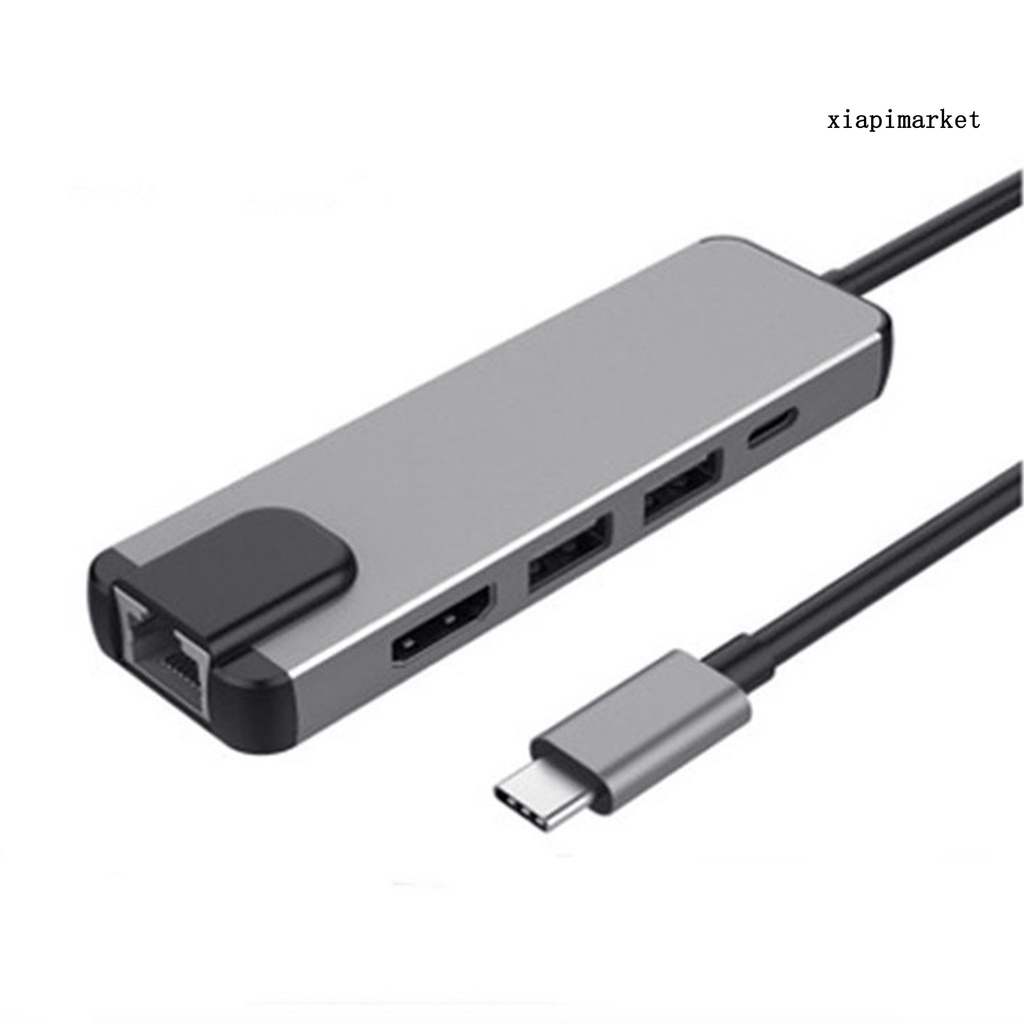 LOP_Portable 5-in-1 Gigabit Ethernet Lan RJ45 Type-C Hub to 4K USB 3.0 PD USB-C Docking Station