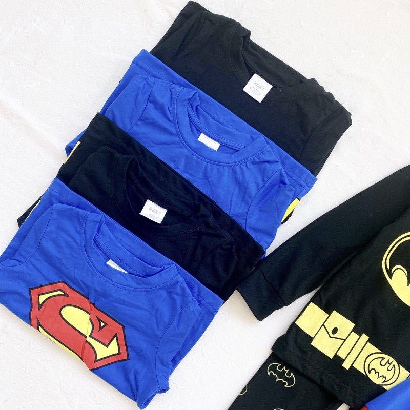 Set 2 bộ cotton dài tay cho bé trai in hình batman đen xanh cho bé từ 10-24 cân