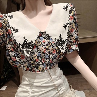 Áo sơ mi hoa cổ sen (hàng sẵn- ảnh thật)