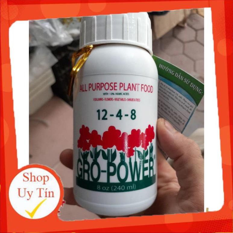 Phân Bón GRO POWER 12.4.8 CHO HOA LAN CÂY KIỂNG Chai 240ml.