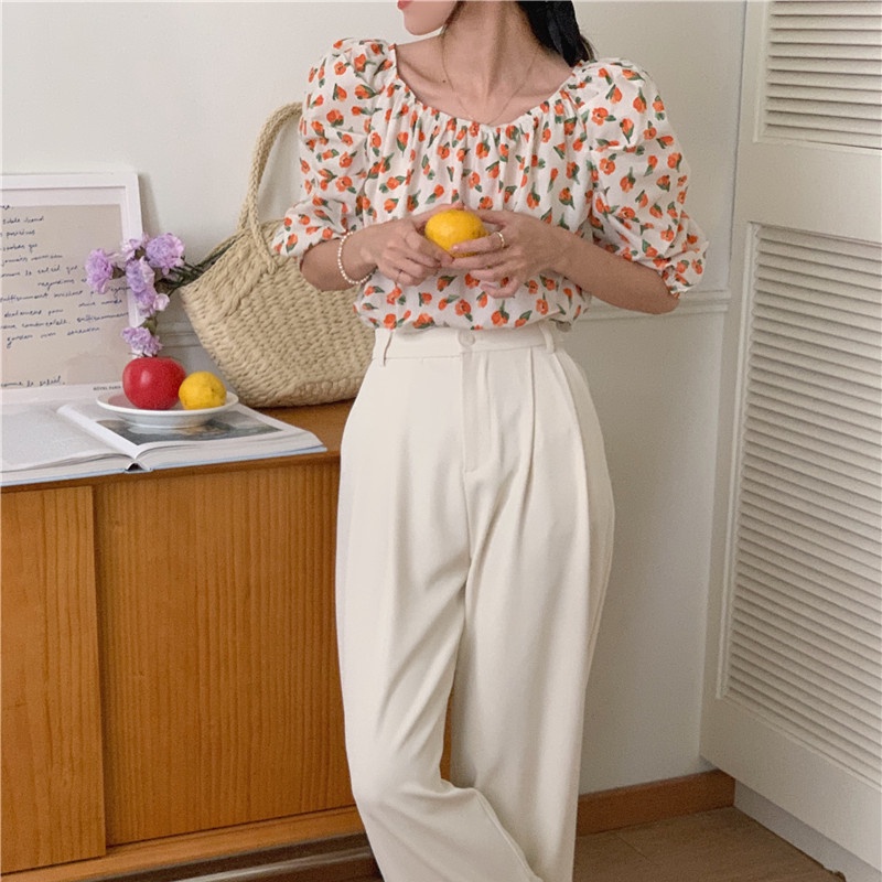 SUXI Áo Trễ Vai In Hoa Phong Cách Hàn Quốc Xinh Xắn Dành Cho Nữ