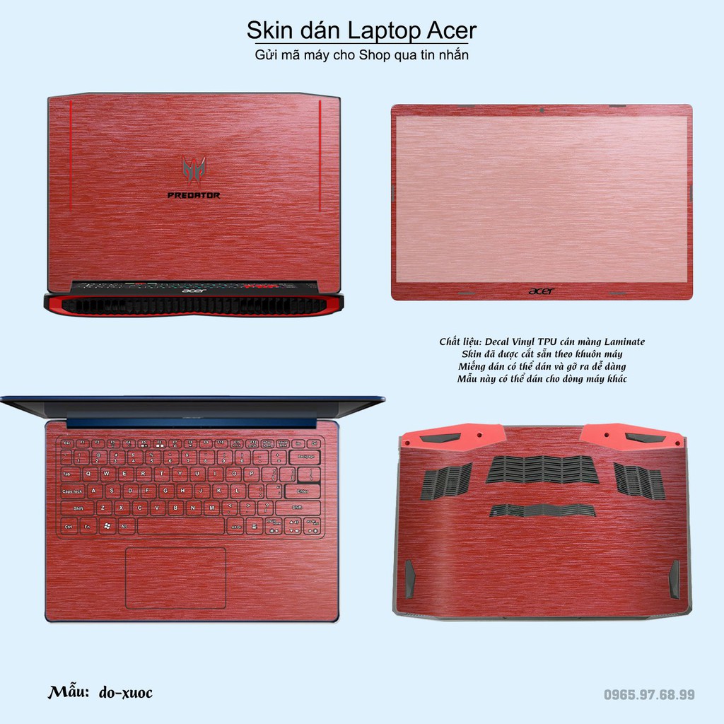 Skin dán Laptop Acer in màu đỏ xước (inbox mã máy cho Shop)