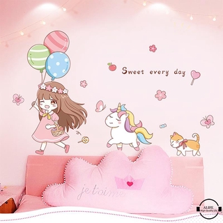 Sticker Dán Tường Họa Tiết Hình Cô Gái Màu Hồng Dùng Cho Phòng Trẻ Nhỏ