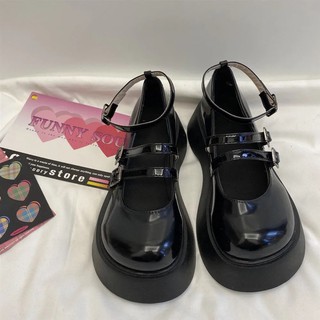 Giày Búp bê Lolita mũi to tròn 3 quai cài đế cao dày đẹp 5cm