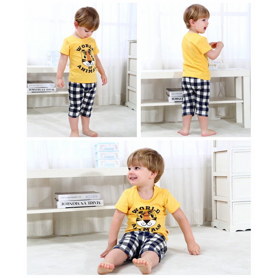 Set Áo Thun Tay Ngắn + Quần Dài Chất Cotton Thoải Mái Cho Bé