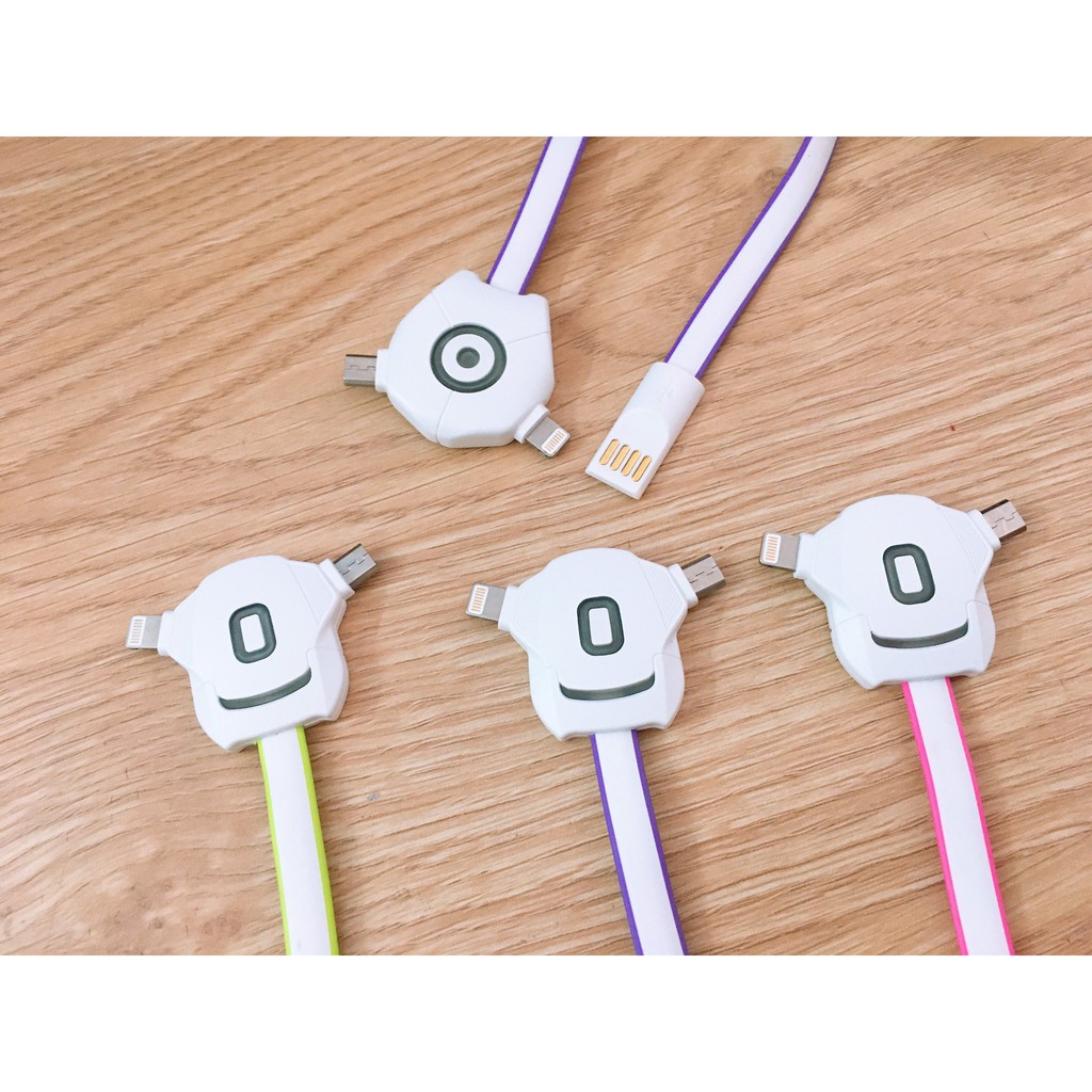 Cáp sạc đa năng 2in1,cáp sạc 2 đầu micro usb-IPcó đèn led báo đầy thông minh