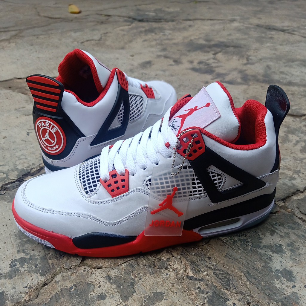 Giày Thể Thao Chơi Bóng Rổ Air Jordan 4 Psg Màu Trắng Đỏ Phong Cách Retro