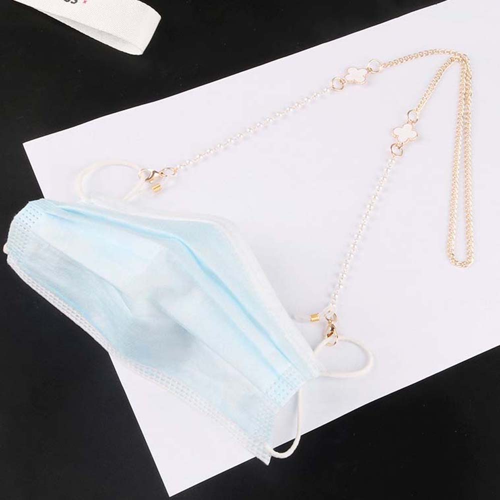 [Hàng mới về] Dây đeo mắt kính/khẩu trang đính ngọc trai mặt dây hình cỏ 4 lá