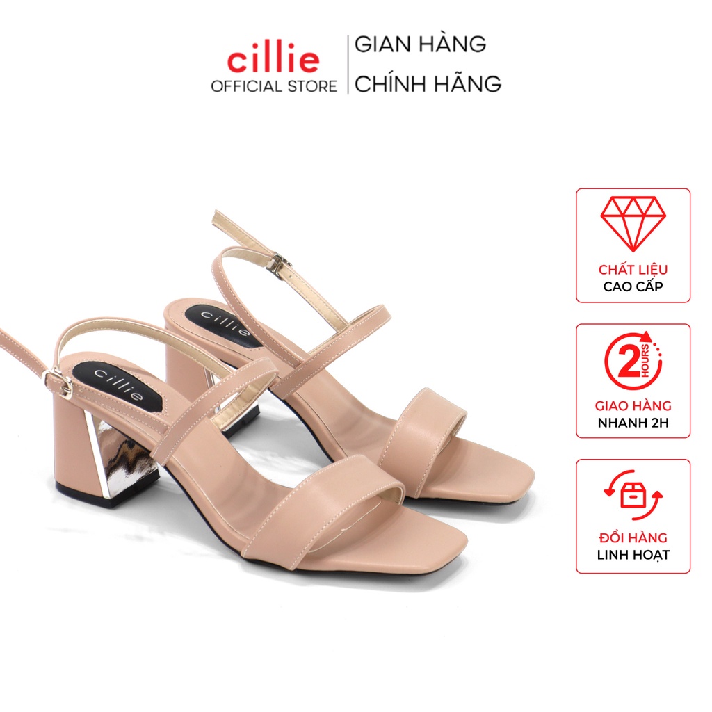 Giày Cao Gót Sandal Nữ Cillie Gót Xéo Cao 5p Phối Mũi Vuông Thời Trang Văn Phòng, Dạo Phố 1083