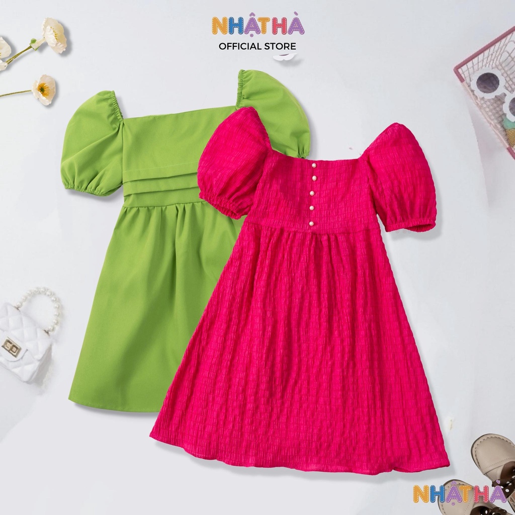 Váy Bé Gái Mùa Hè NHẬT HÀ Thiết Kế Hở Lưng Buộc Nơ Siêu Điệu Size Đại 12-43kg