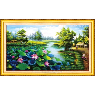 Tranh đính đá đầm sen LV023 - tự đính