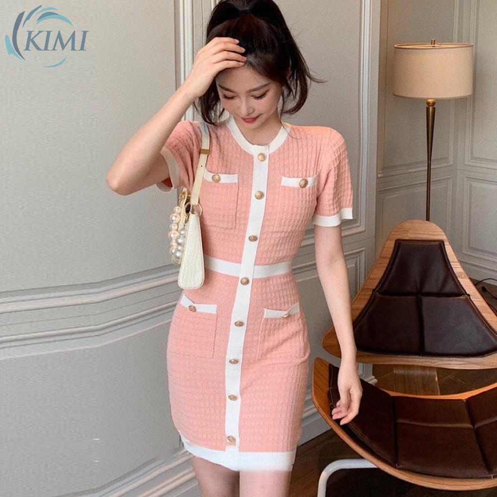 Đầm Dệt Kim Mini Cổ Tròn Kiểu Hàn Quốc Thời Trang Mùa Hè Dễ Thương Cho Nữ