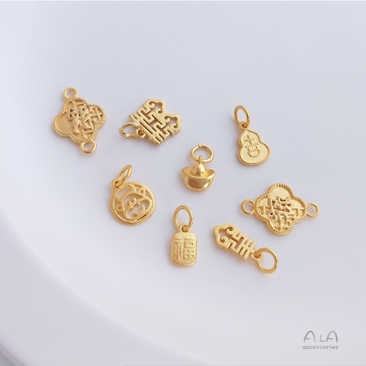 [Little Blu] Mặt Dây Chuyền Đôi Hình Nhân Vật Hai Mặt Chữ Happy Fu Mạ Vàng Cát Màu Sắc Mạnh Mẽ Phong Cách Việt Nam