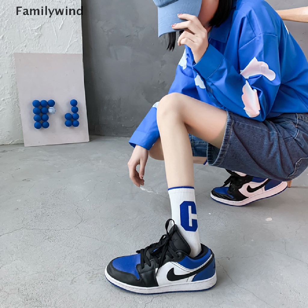 Familywind &gt; Vớ Thể Thao Cotton Cổ Vừa Kẻ Sọc In Chữ P Màu Xanh Dương Hợp Thời Trang Dễ Phối Đồ Cho Nữ