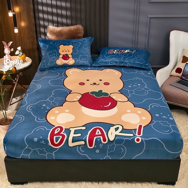 SÉT GA GỐI NỈ SỮA HÌNH NGỘ NGHĨNH ĐÁNG YÊU (1 ga và 2 vỏ gối)