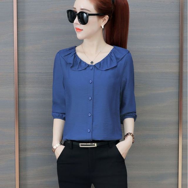 [Liên hệ trước khi đặt] Áo cổ tròn viền lá sen