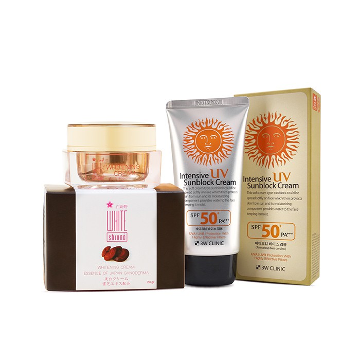 Bộ kem xóa mờ nám White Shinno Nhật Bản và kem chống nắng 3W Clinic