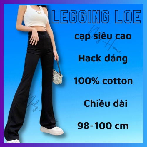 Quần Legging Nữ Legging Ống Loe Cạp Cao 7 Phân Hack Dáng Chất Cotton