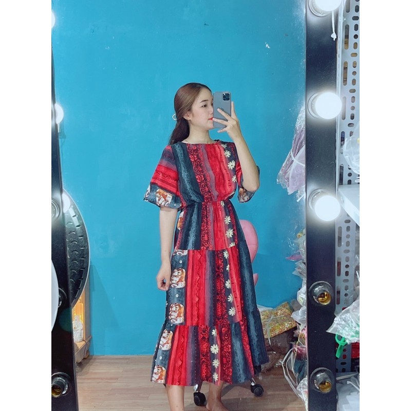 Đầm thổ Cẩm bo chun dáng dài ( hình thật) | BigBuy360 - bigbuy360.vn