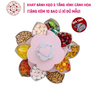 Khay đựng bánh kẹo, mứt tết xoay hình cánh hoa 2 tầng