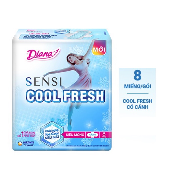 Bịch 6 gói 8 miếng Băng vệ sinh Diana SenSi Cool Fresh siêu mỏng cánh