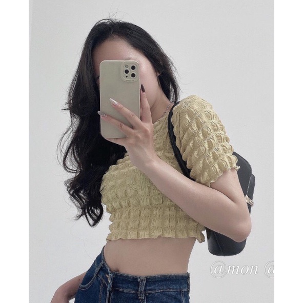 Áo croptop nữ xốp kiểu tay ngắn phong cách trẻ trung Shop Đậu Xinh - A411