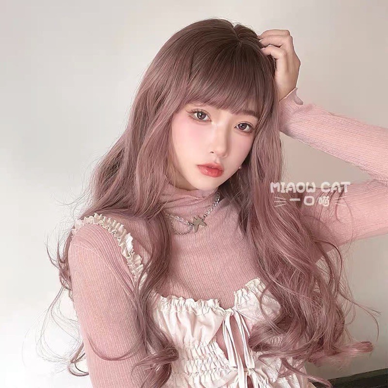 tóc giả nữ ❤️ freeship 50l❤️ tóc giả hồng nhuộm chân+ tặng lưới chùm