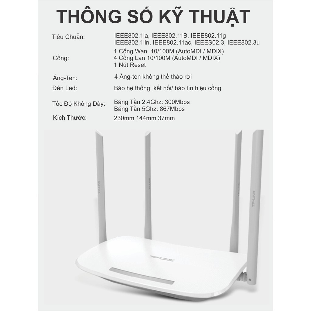 Cục Phát wifi TPLINK 4 râu XUYÊN TƯỜNG, băng tần kép AC1200 cực khỏe, đã qua sử dụng