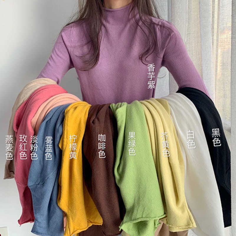 Áo sweater 77 dệt kim mỏng tay dài ôm dáng màu kẹo dễ phối đồ mùa thu dành cho nữ