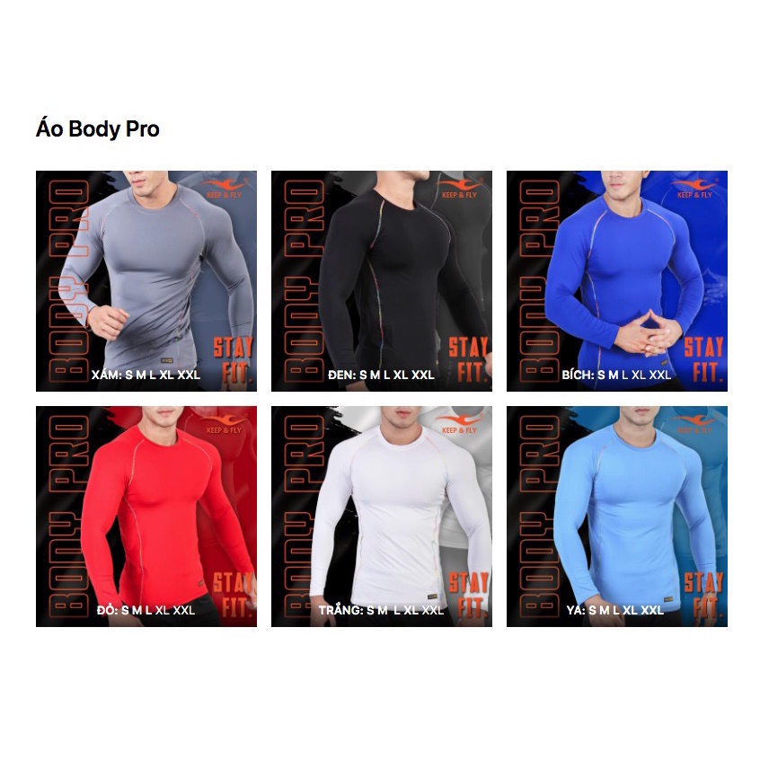 Áo Body KEEP &amp; FLY Pro Trắng Giữ Nhiệt, Siêu Co Giãn, Chống Tia UV, Phù Hợp Làm Áo Lót Khi Đá Banh, Tập Gym, 6 Màu Sắc