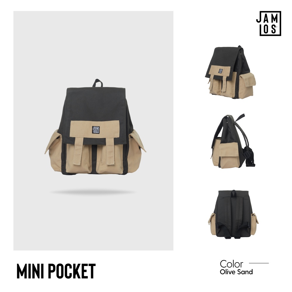 Jamlos Mini Pocket Backpack - Balo thời trang vải canvas nhiều ngăn nhỏ gọn đi học đi làm vừa laptop 13inch A4