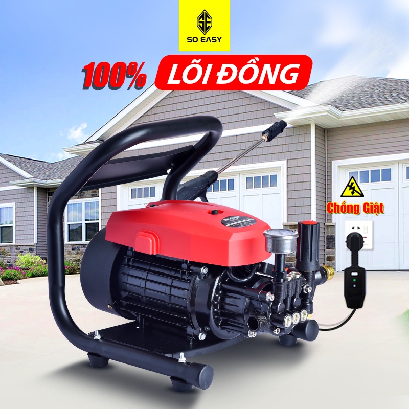Máy Rửa Xe Toàn đồng áp Lực Cao Chỉnh áp, SOEASY 3000W SE005R ,may Rua Xe Chống Nước, Máy Xịt Rửa Xe dây Cao áp Dài 15m