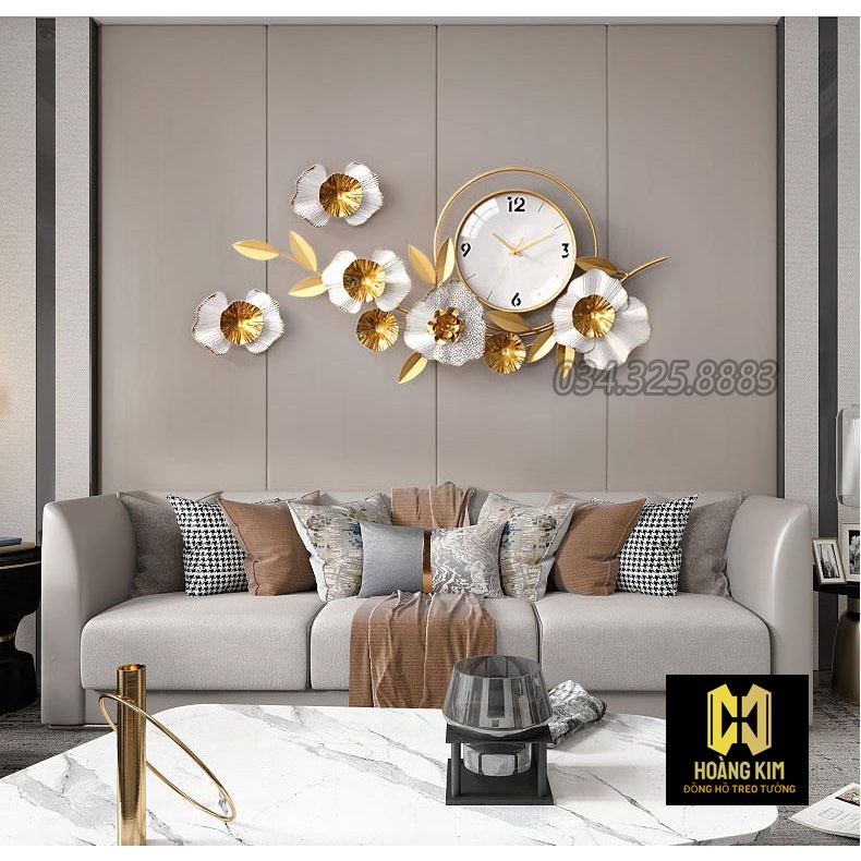 Đồng hồ trang trí Decor đồng hồ treo tường hình cành hoa cách điệu sang trọng size 93x84cm