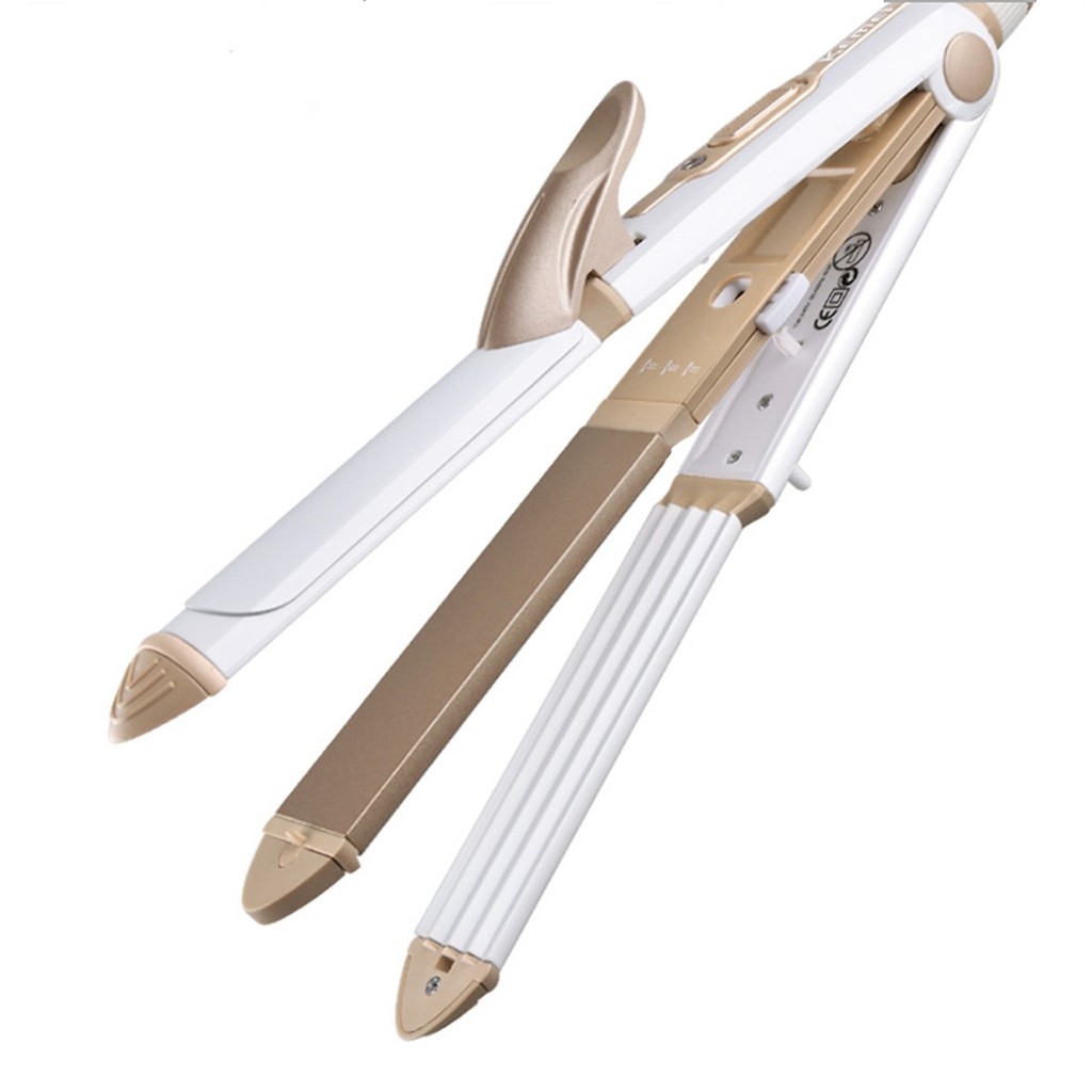 Máy uốn tóc làm xoăn sóng nước, máy ép dập phồng hippie, kẹp duỗi 3 trục làm nóng nhanh.