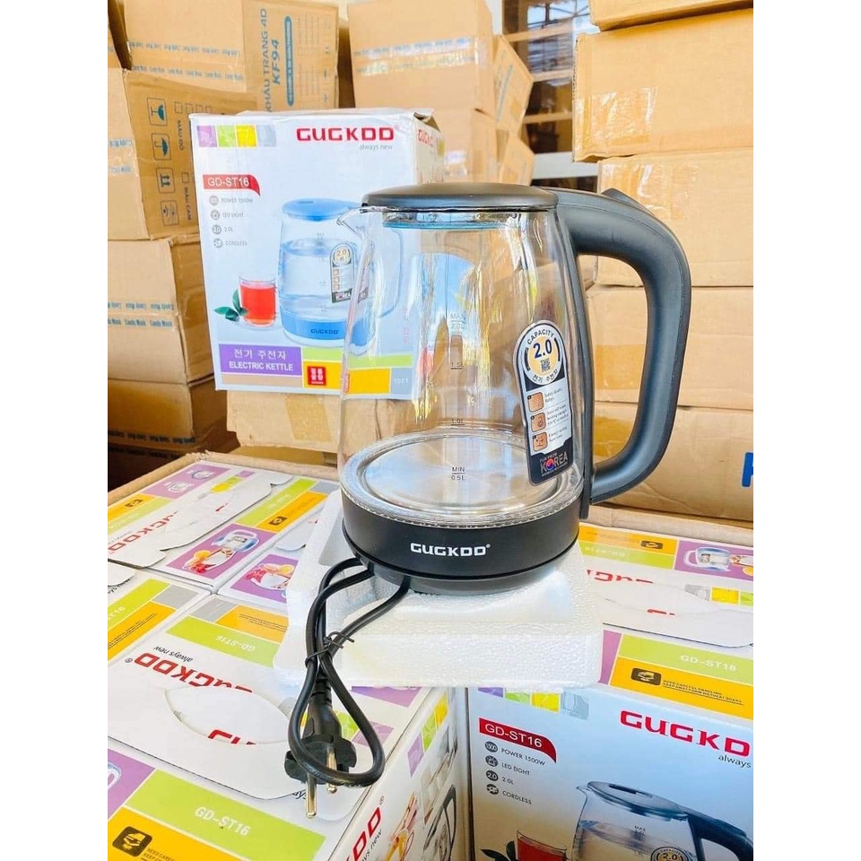 Ấm siêu tốc thủy tinh,an toàn cho sức khỏe có đèn LED có Rơ le tự ngắt khi nhiệt cao hoặc cạn nước.