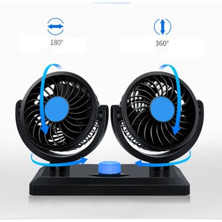 Quạt máy đơn, đôi mini 12v 24v xoay 360 tiện ích trên ô tô, xe hơi cao cấp