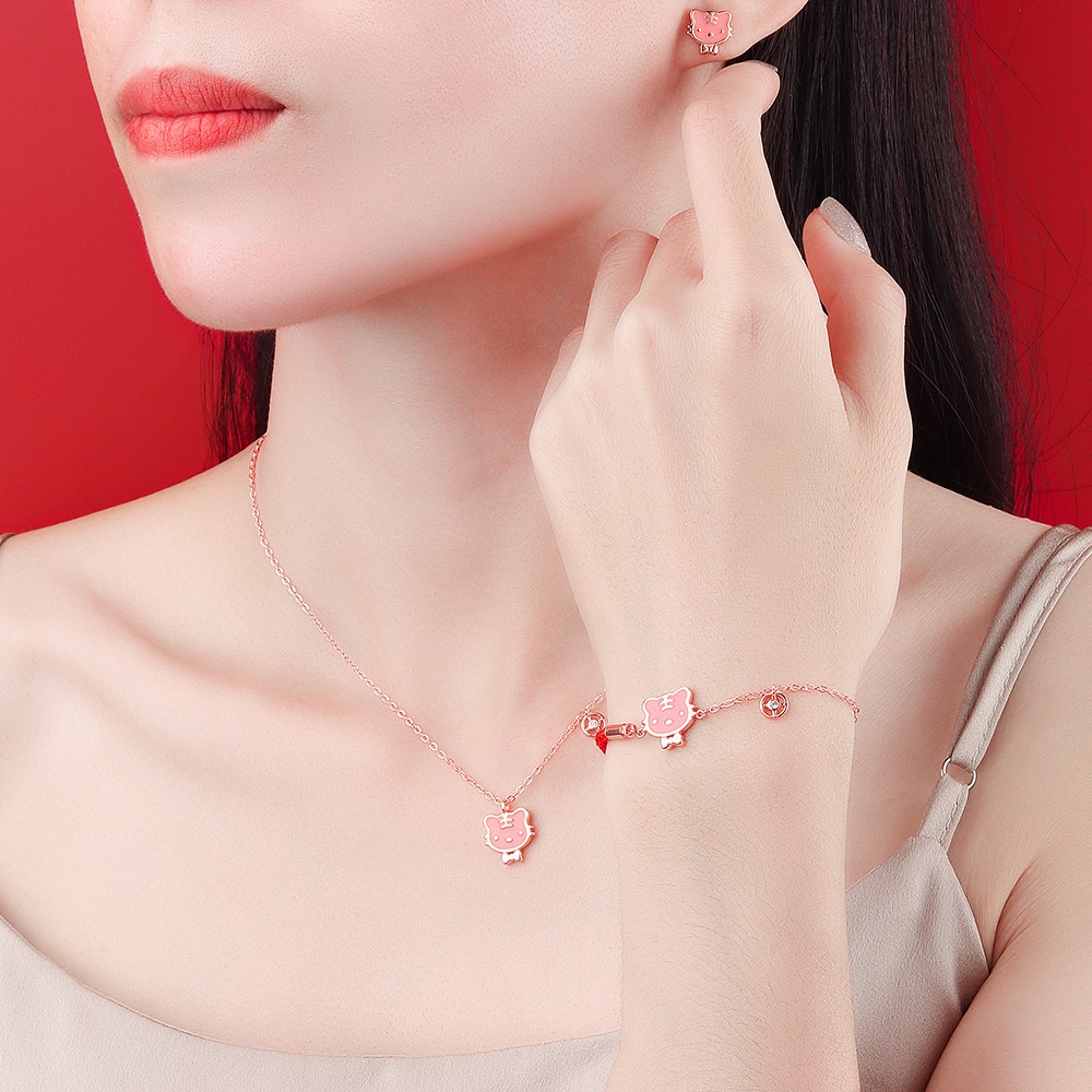 Bộ Vòng cổ Mặt Hình Chú Hổ Dễ Thương Dùng Làm Quà Tặng Giáng Sinh / Năm Mới