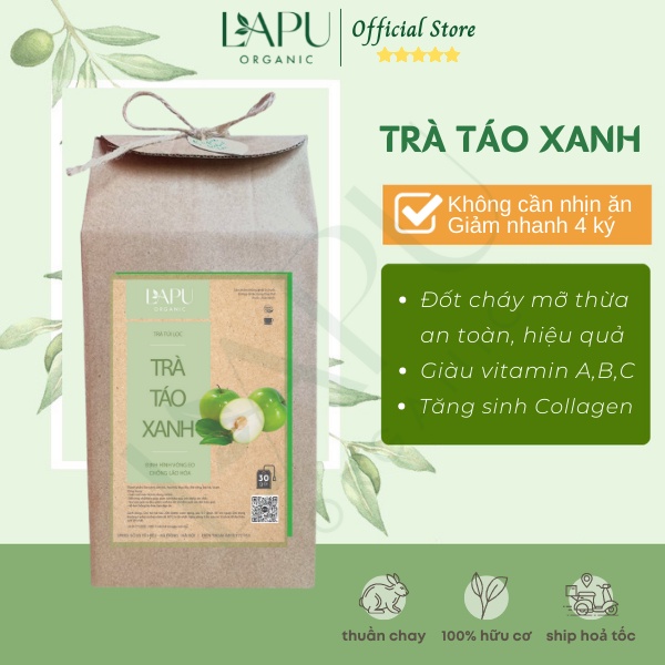 Trà táo xanh giảm cân giảm mỡ đùi, tan mỡ bụng, lợi sữa, đẹp da, ngăn ngừa lão hóa da, thanh lọc cơ thể LAPU Organic