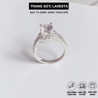 Nhẫn nữ bạc ta S999 nguyên chất đính đá họa tiết tinh tế, thanh lịch SUN597 Lavesta