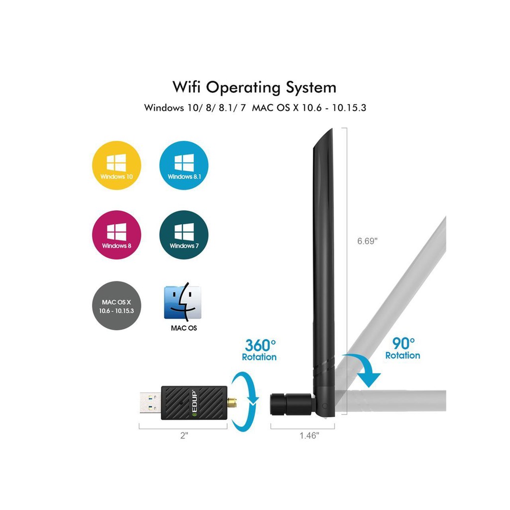 Card Mạng USB 3.0 Thu Wifi chuẩn AC 1200Mbps + Bluetooth 4.1 [2 in 1] | EDUP EP-AC1690 | BigBuy360 - bigbuy360.vn