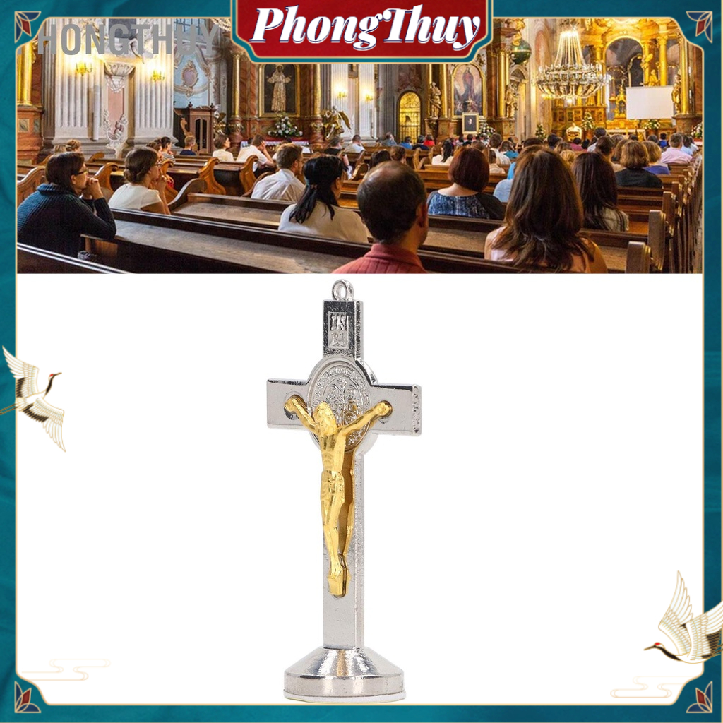 PhongThuy Cây thánh giá Vàng Bạc Hợp kim kẽm Trang trí đứng được đánh bóng để trang nhà cửa Văn phòng