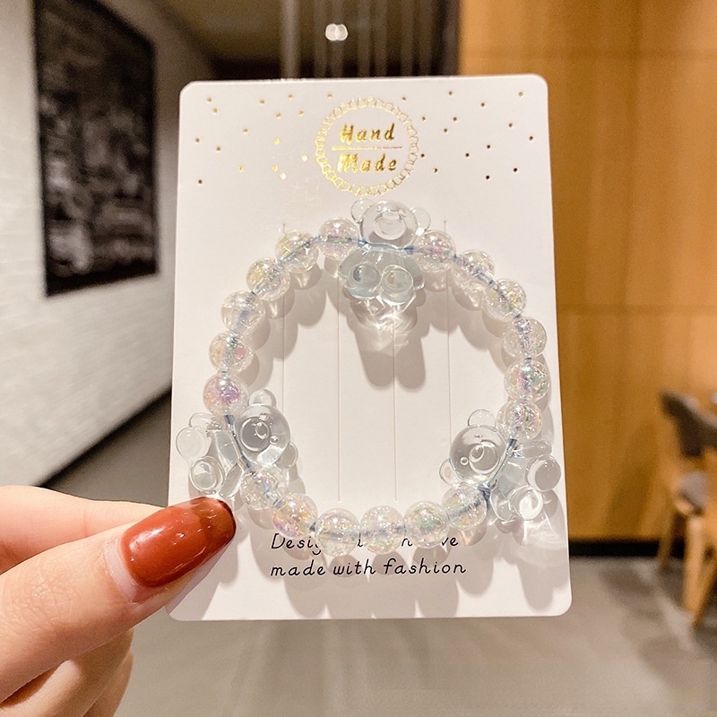 Dây buộc tóc bằng da co giãn đính hạt đá phong cách Hàn Quốc đơn giản cho nữ