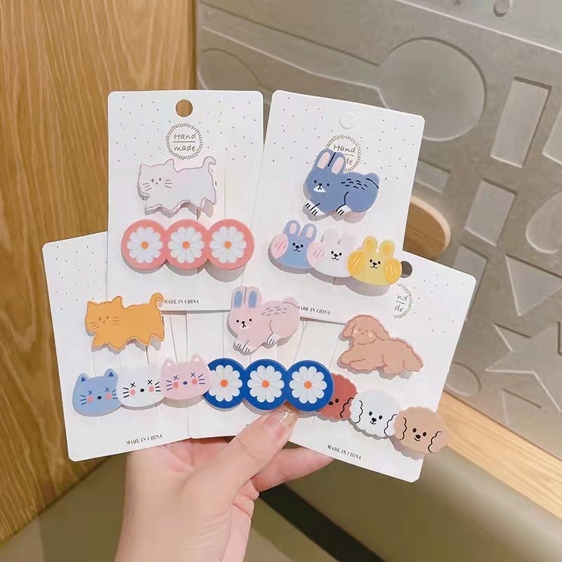 Bộ Kẹp Tóc Hình Gấu Hoạt Hình Dễ Thương Phong Cách Hàn Quốc Cho Bé Gái