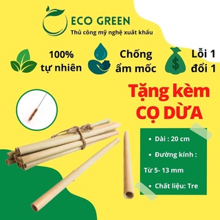 [Hàng Xuất Khẩu] Combo 10 ống hút tre tặng kèm 1 cọ xơ dừa tiết kiệm, thay thế ống hút nhựa, inox, thuỷ tinh | Eco Green