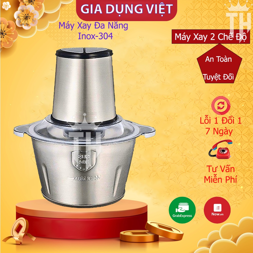 Máy Xay Thịt Đa Năng Cối Inox 4 Lưỡi Dao Thép Không Gỉ Xay Sinh Tố Thịt, Cá, Rau Củ Hoa Quả