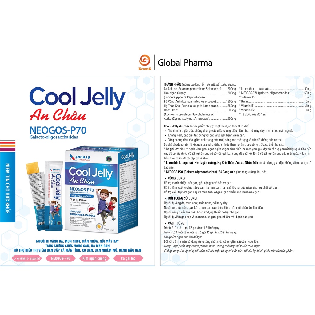 Thạch cool-jelly AnChau hỗ trợ thanh nhiệt bảo vệ gan hạn chế tác hại của rượu bia hộp 20 gói - Global Pharma