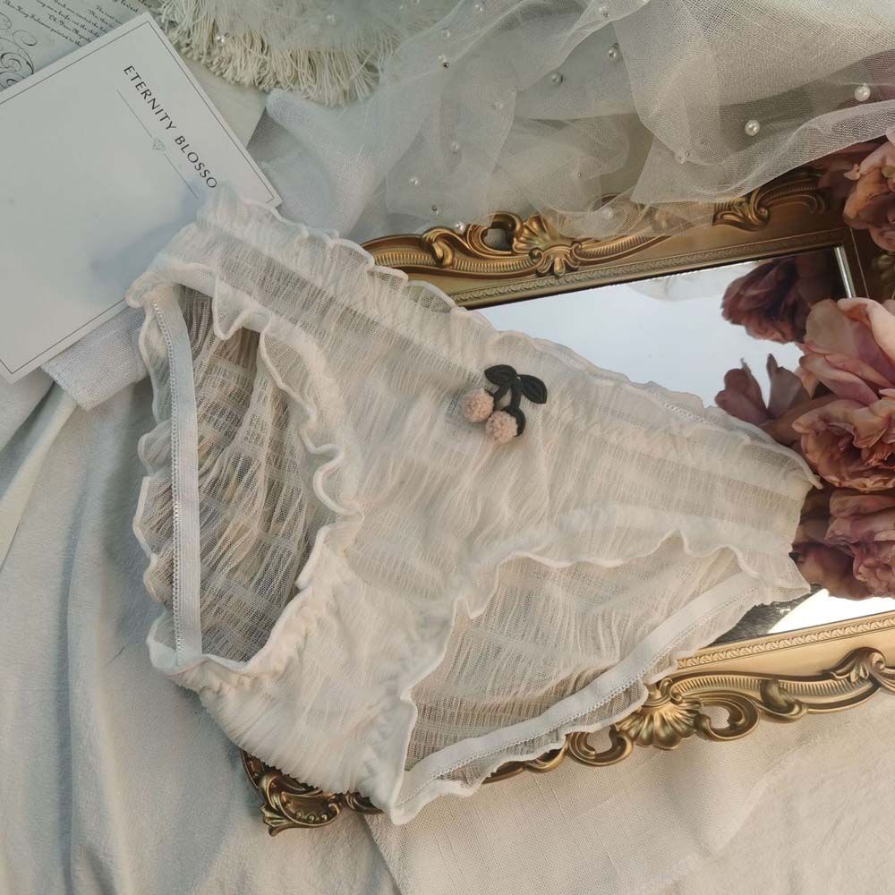 Quần lót ren trong suốt co giãn thoáng khí phối họa tiết quả cherry nhiều màu thời trang Hàn Quốc cho nữ